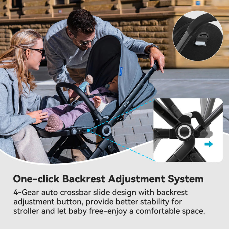 EMU Reversible Baby Stroller with Reversible Seat Full-Size Infant Stroller with Full Recline Cockpit Compact Foldable Pram Carr
