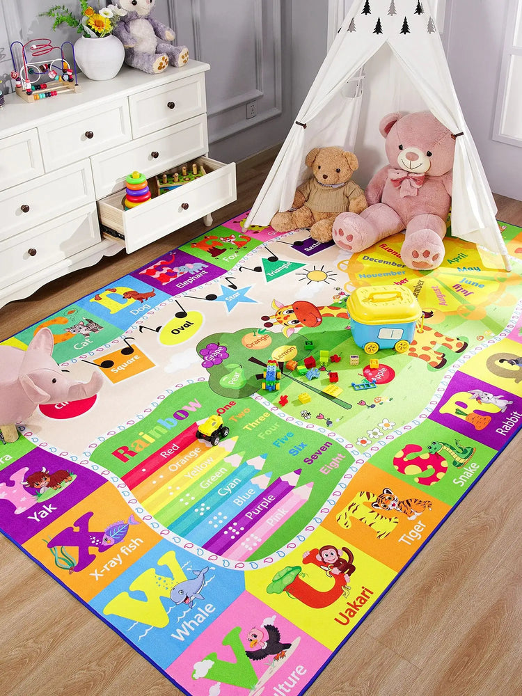 Large Dinosaur Play Mat for Kids – Soft Non-Slip Rug with Letters & Animal Print for Boys’ Bedroom or Playroom | Foldable, Washable, Early Learning Carpet
