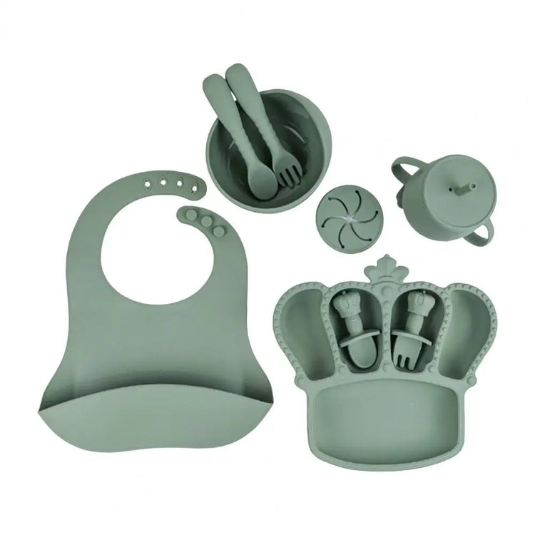 9Pcs Silicone Baby Feeding Set – Suction Bowl, Divided Plate, Bib, Fruit Feeder, Spoons, Forks, Sippy Cup & Utensils – BPA-Free Tableware Gift for Newborns & Toddlers