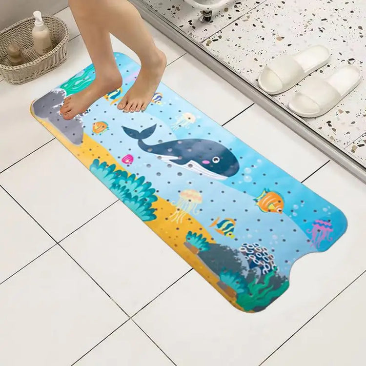 Baby Bath Mat Non Slip Cartoon Pattern Extra Long Kids Bathtub Mat 40 X 16 Inch Machine Washable Toddler Baby Bathtub Mat With