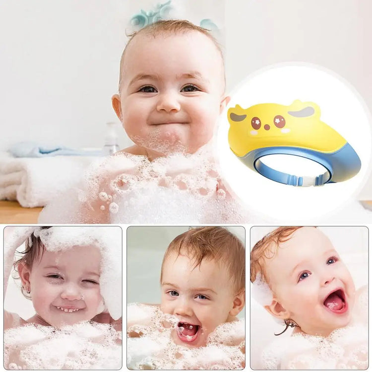 Silicone Baby Shower Cap Silicone Shower Cap Bathing Protection Wash Hair Shield Cartoon Shower Hats Eye And Ear Protection