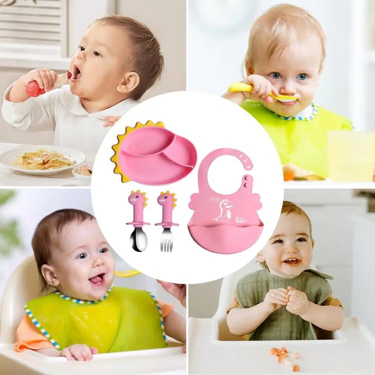 Toddler Plate Set Cartoon Kids Plates And Utensils Set Toddler Feeding Tableware Including Plate Bibs Spoon And Fork For Boys