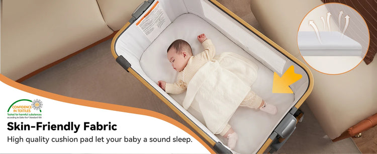 Cozy2 Baby Bedside Bassinet Sleeper Portable Travel Bassinet with Bigger Wheels 3 in 1 Bassinet Crib with Mattress, Storage Bask