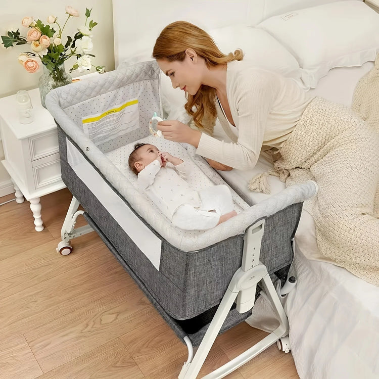 3 in 1 Baby Bassinet Bedside Sleeper, Breathable Mesh Safe Bedside Bassinet for Baby, Easy Assemble and Folding Portable with Wheels