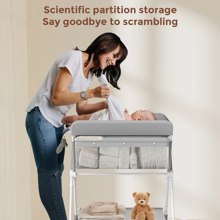 SEJOY Baby Changing Table with Wheels – Foldable, Portable, Height Adjustable Diaper Changing Station with Storage, Safety Belt & Removable Cover for Newborn Infant Toddlers