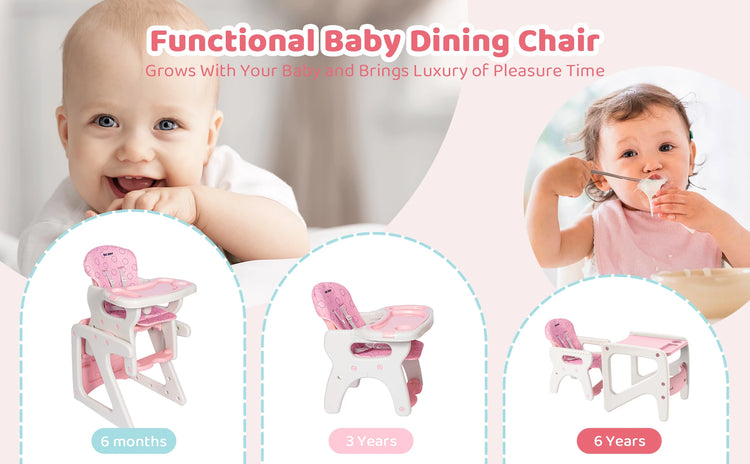 Sejoy 2-in-1 Foldable Baby High Chair with Table & Footrest – ASTM Certified Feeding Chair with Removable Double Tray, Adjustable Backrest & Washable Cushion