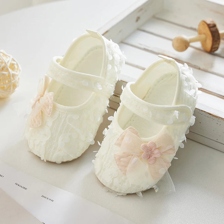 Adorable Baby Girl Bow Flats with Petal Design – Infant Party Shoes for Festivals, Baby Showers & Special Occasions