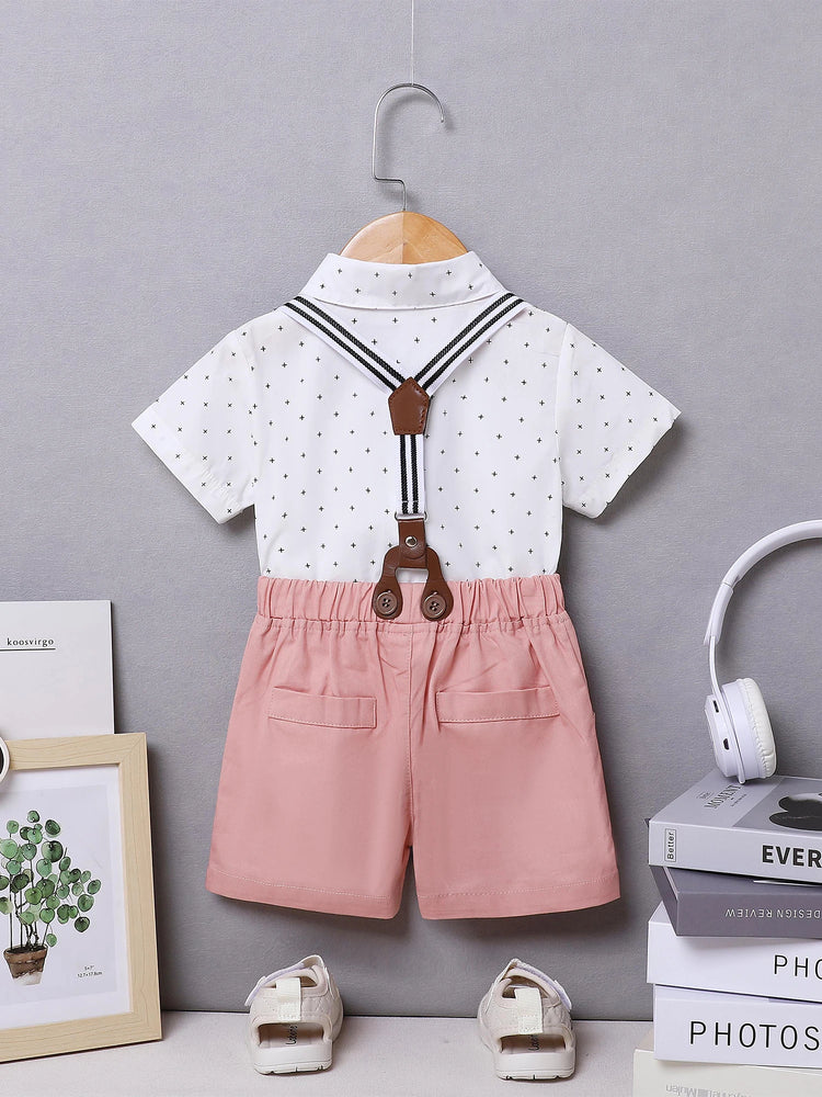 Toddler Baby Boy Clothes 1–5T – Gentleman Suit Set with Short Sleeve Shirt, Bowtie & Suspender Pants – Formal Toddler Dress Outfit for Boys