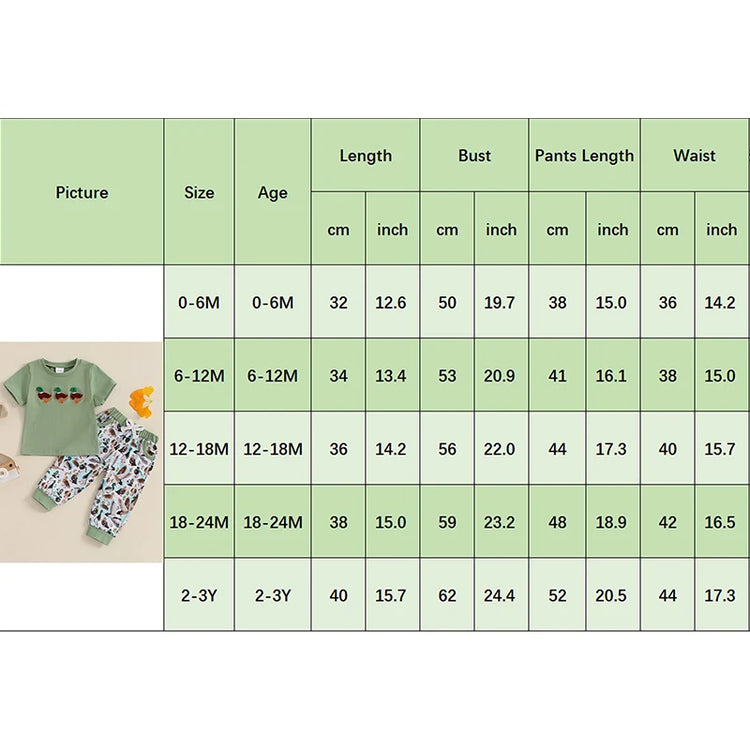 Lioraitiin Baby Boys Summer Outfit Set – Duck Embroidery Short Sleeve T-Shirt & Elastic Waist Pants (1-3 Years)