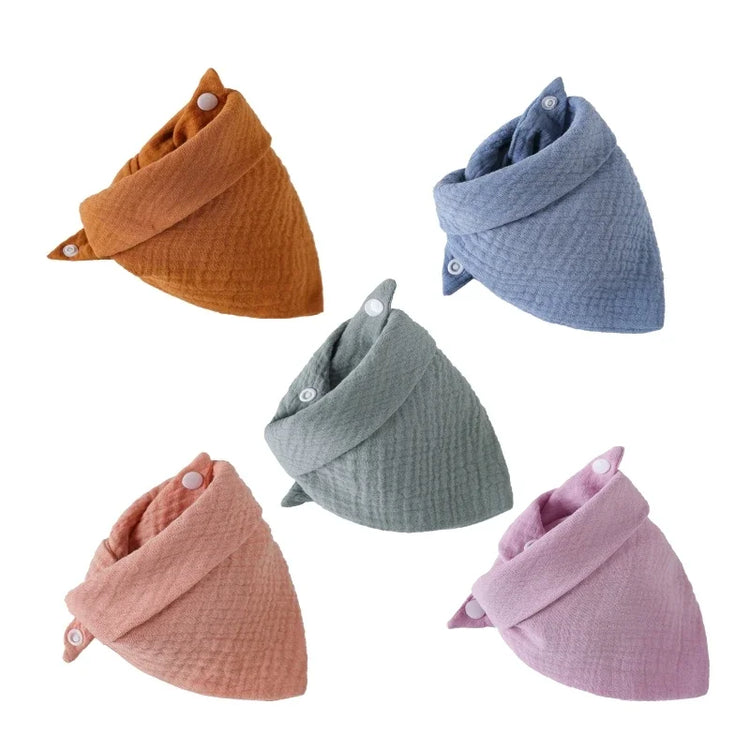 5Pcs Baby Feeding Drool Bibs Saliva Towel for TRIANGLE Scarf Bandana Soft Cotton Bib Adjustable Button Burp Cloth for Boys