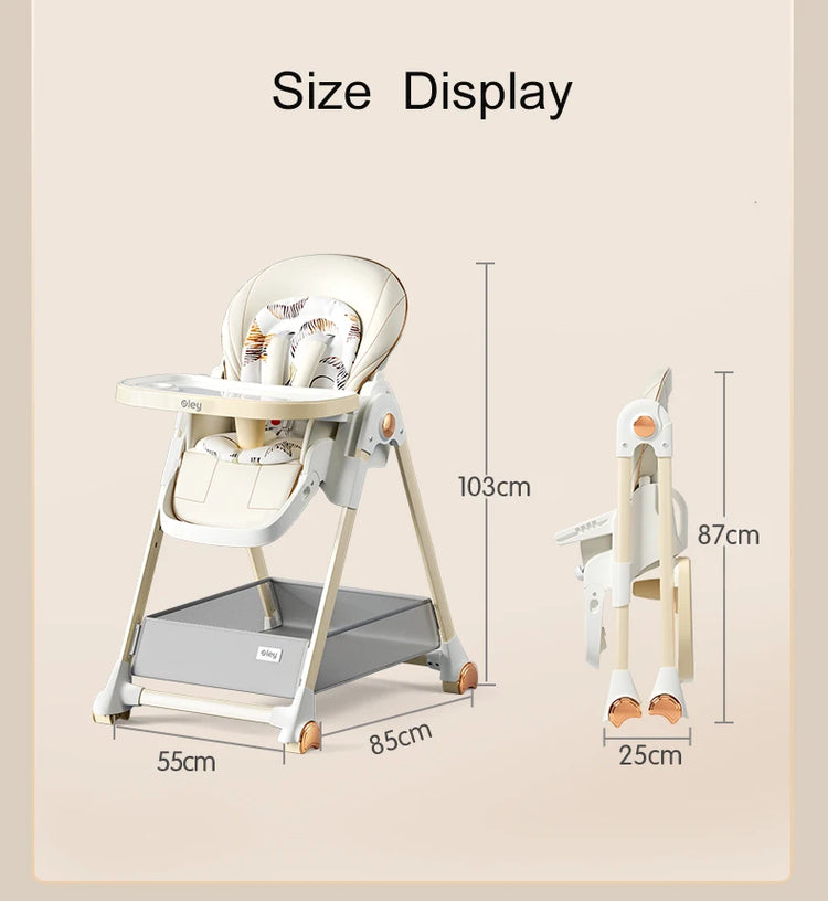 Luxury Adjustable Baby Feeding Chair – Assembly-Free High Chair with Removable Tray & Seat, EN & ASTM Certified – Metal Frame Booster Seat for Infants & Toddlers