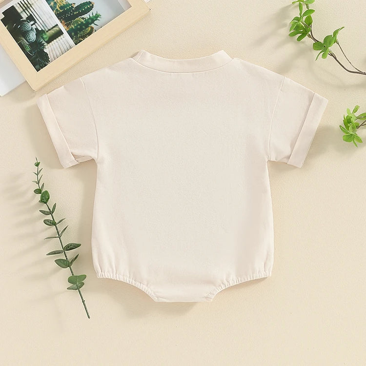Lioraitiin 0–18M Baby Boy Girl Romper – Round Neck Cow Embroidery Short Sleeve Jumpsuit, Infant Summer Outfit