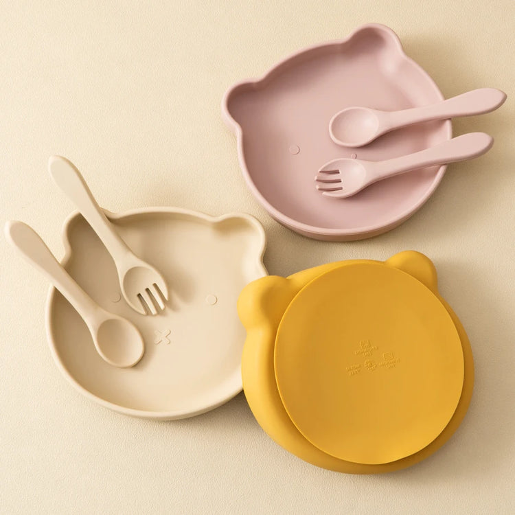 Wholesale Silicone Baby Feeding Set BPA Free Suction Dishes Plate Feeding Sucker Bowl Spoon Fork Children Tableware Baby Stuff