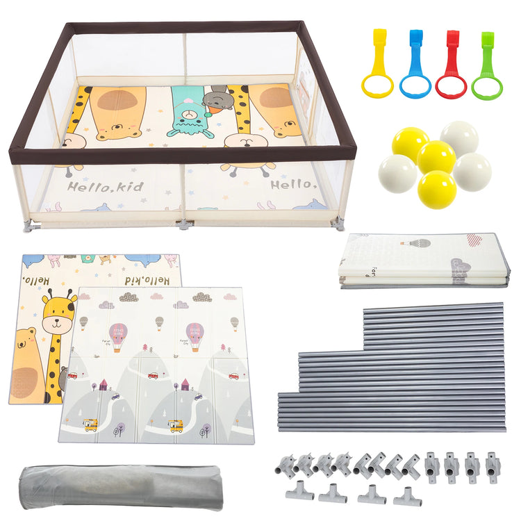 71" x 79" Large Baby Playpen with Mat – Indoor & Outdoor Unisex Play Yard for Toddlers, Newborn to 6 Years, Foldable Baby Fence with Gate & Toys