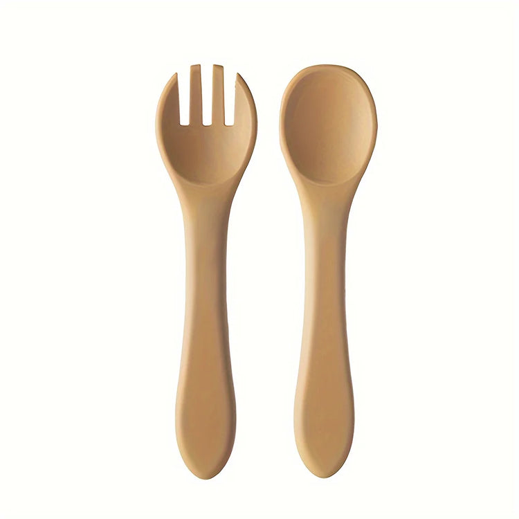 6 PCS Silicone Baby Feeding Set Baby Led Weaning Supplies Utensils Strong Suction 3 Divided Plate Spoon Fork Bowl Water Cup Bib