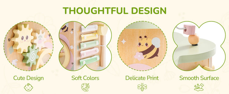 ROBOTIME Wooden Activity Cube Educational Wooden Toys with 7 Functional Areas Flower Bush Theme Montessori Toys for Toddlers