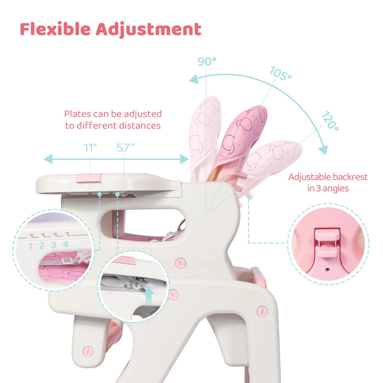 Foldable 2-in-1 Baby High Chair with Table & Footrest – ASTM & CPC Certified Feeding Seat with Removable Double Tray, Adjustable Backrest & Washable Cushion
