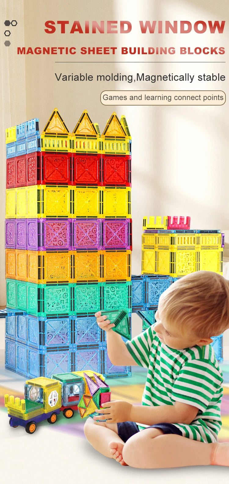 Colorful 3D Magnetic Building Blocks for Kids – Educational DIY STEM Toys to Enhance Fine Motor Skills, Creative Magnet Bricks for Toddlers & Children Ages 3+