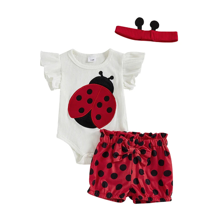 Toddler Girl Floral Print Sleeveless Romper with Ruffle Shorts & Headband 3-Piece Summer Outfit Set
