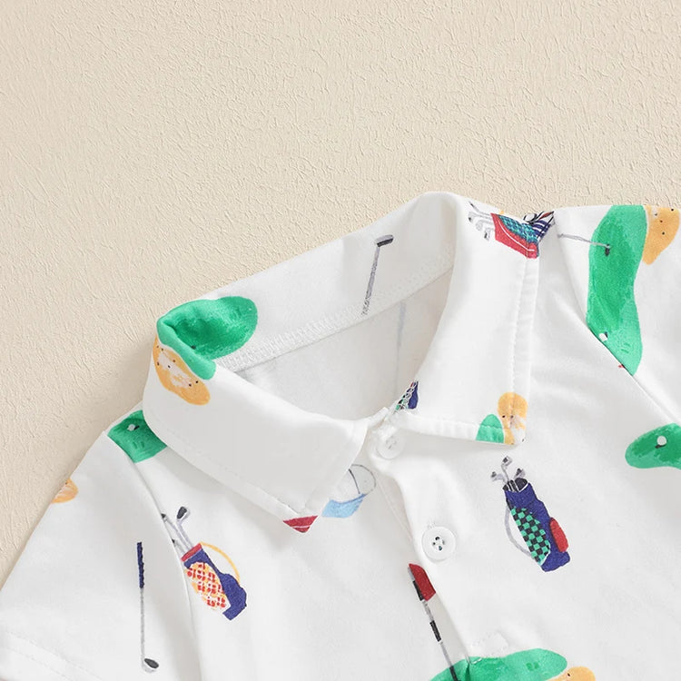 Infant Golf Romper – Unisex Baby Boy or Girl Summer Bodysuit with Half Button-Up, Lapel Neck & Short Sleeves
