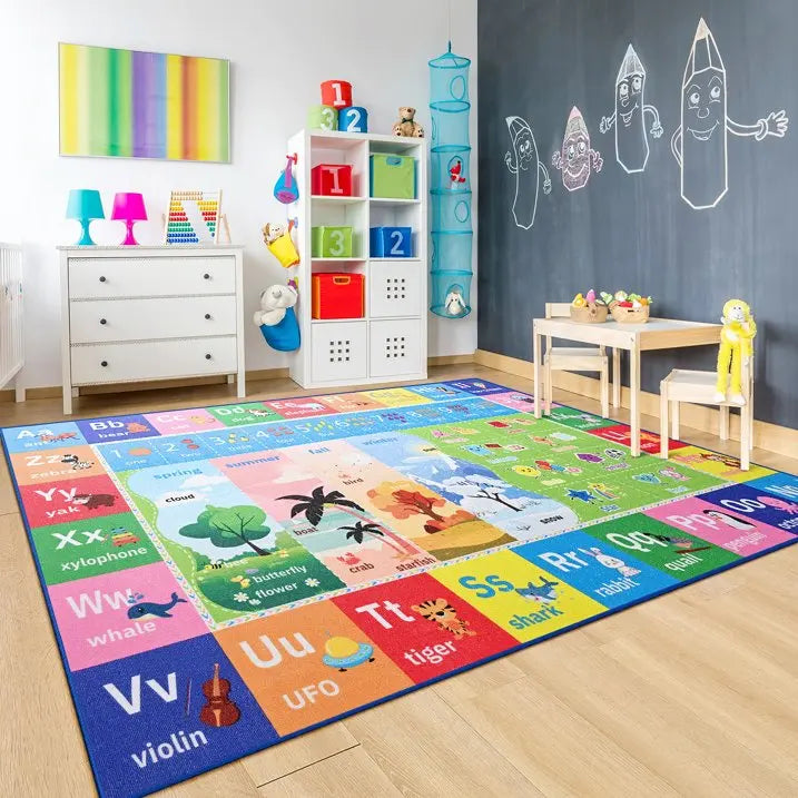 Lochas Kids Play Rug Educational & Fun Carpet Gaming Area Rugs for Kids Room Bedroom Playroom,Blue & Colorful