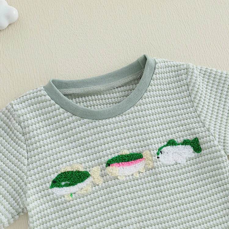 Infant Boy Summer Outfit – Cute Animal Embroidery Short Sleeve T-shirt & Plaid Shorts 2-Piece Set