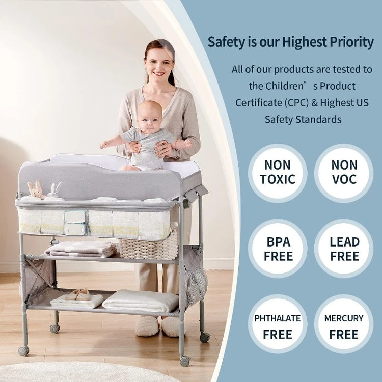 Portable Baby Changing Table Waterproof Changing Table Pad Topper, Mobile Nursery Organizer for Newborn Essentials (Grey)