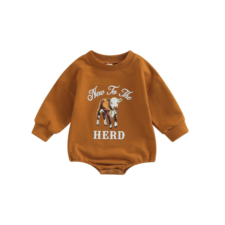 Lioraitiin 0–18M Infant Baby Girl Boy Autumn Jumpsuit – Letter & Cow Print Long Sleeve Round Neck Bodysuit