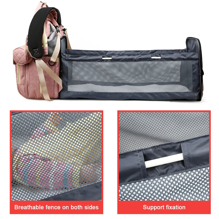 Portable Foldable Baby Travel Bed & Diaper Bag – Large Capacity Mommy Backpack with Changing Station & Infant Carrier (Fashionable & Lightweight)