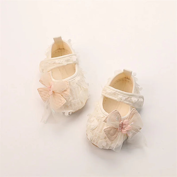 Adorable Baby Girl Bow Flats with Petal Design – Infant Party Shoes for Festivals, Baby Showers & Special Occasions