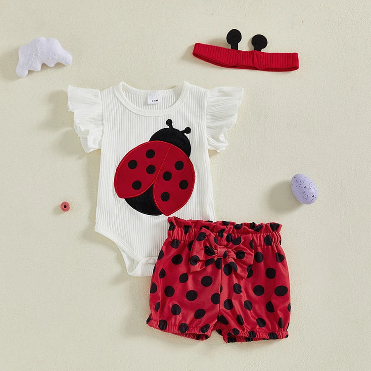 Toddler Girl Floral Print Sleeveless Romper with Ruffle Shorts & Headband 3-Piece Summer Outfit Set