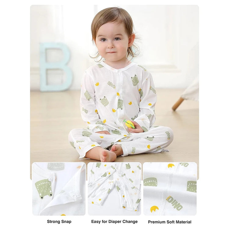 MICHLEY 3pcs Baby Short-Sleeve Rompers & Long-Sleeve Jumpsuit Bodysuit – Soft White Cartoon Infant Clothes Overalls for Boys & Girls