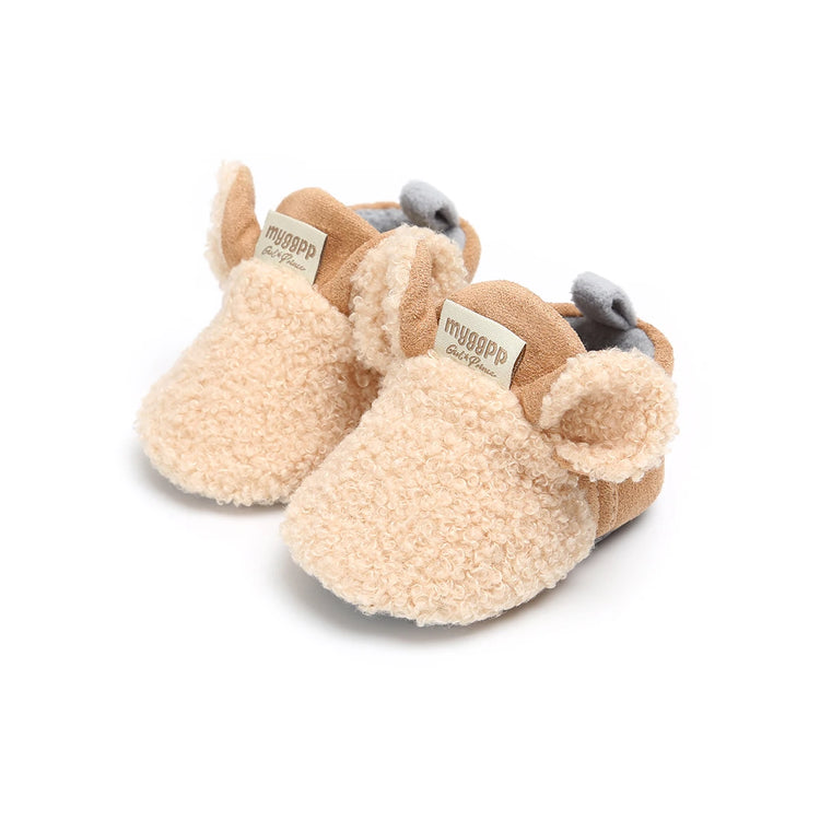 Soft & Cozy Fleece Baby Booties with Bear Design – Anti-Slip Sole Winter Crib Shoes for Newborns
