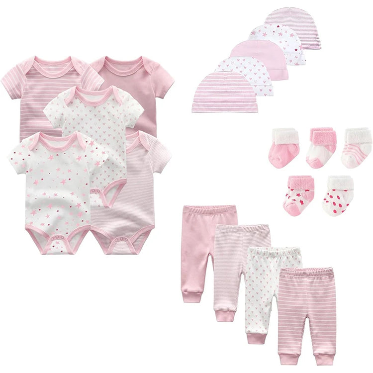 Unisex Newborn Baby Bodysuit Set – 19-Piece Cotton Bodysuits & Accessories for Boys & Girls