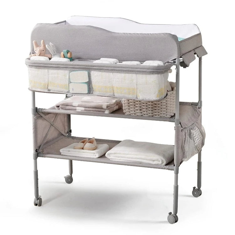 Portable Baby Changing Table Waterproof Changing Table Pad Topper, Mobile Nursery Organizer for Newborn Essentials (Grey)