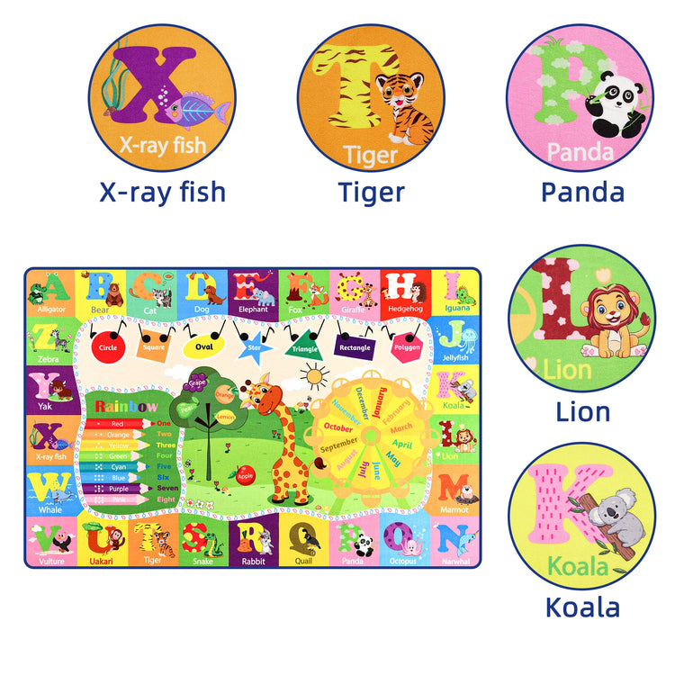 Large Dinosaur Play Mat for Kids – Soft Non-Slip Rug with Letters & Animal Print for Boys’ Bedroom or Playroom | Foldable, Washable, Early Learning Carpet
