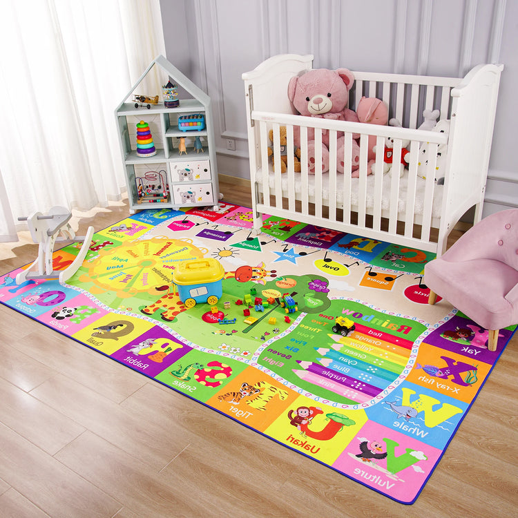 Large Dinosaur Play Mat for Kids – Soft Non-Slip Rug with Letters & Animal Print for Boys’ Bedroom or Playroom | Foldable, Washable, Early Learning Carpet