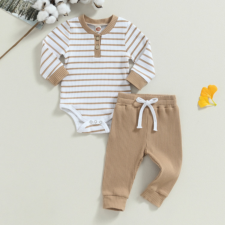 Citgeett Autumn Infant Baby Boy Outfit – Long Sleeve Striped Romper & Pants 2-Piece Fall Warm Clothes Set