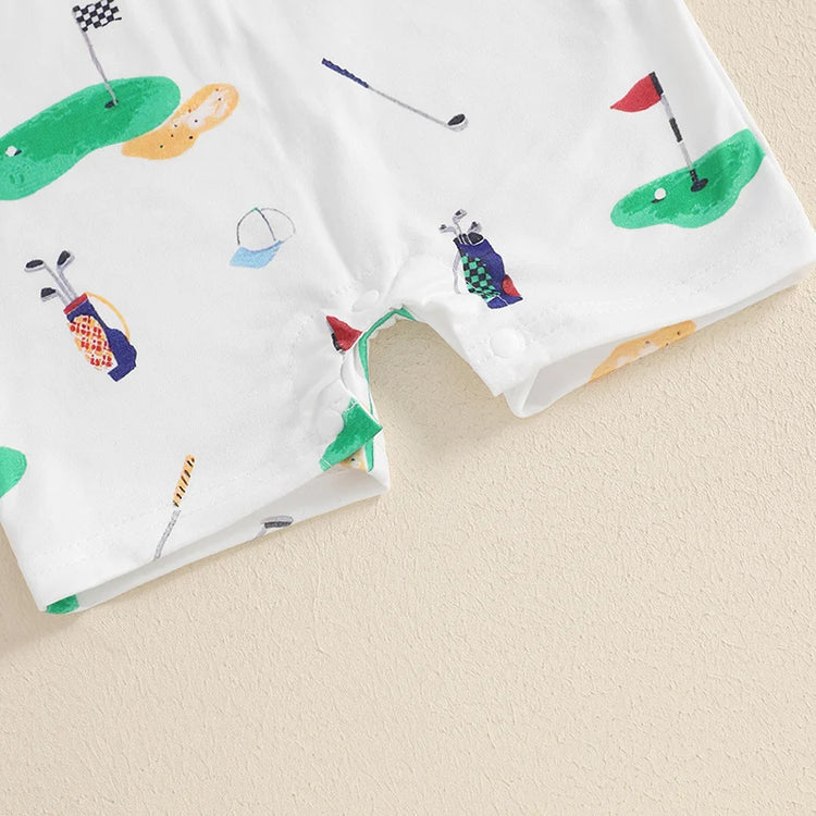 Infant Golf Romper – Unisex Baby Boy or Girl Summer Bodysuit with Half Button-Up, Lapel Neck & Short Sleeves