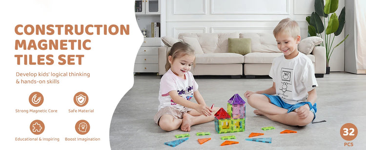 SucceBuy 32PCS Magnetic Tiles Building Blocks – STEM Educational Toys for Kids Ages 3–8 | Creative Sensory Stacking Set for Boys & Girls