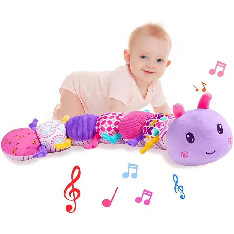 5-Sensory Baby Caterpillar Toy - Musical Plush with Crinkle/Rattle Sounds, Early Learning Developmental Toy for 0-12M✔Non-Toxic