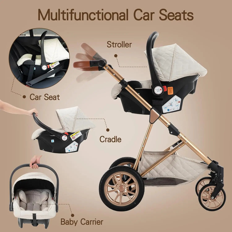 2-in-1 Convertible Baby Cradle Stroller – Foldable, Double-Sided High View Stroller for Toddlers (1–2Y), Portable Travel Pram
