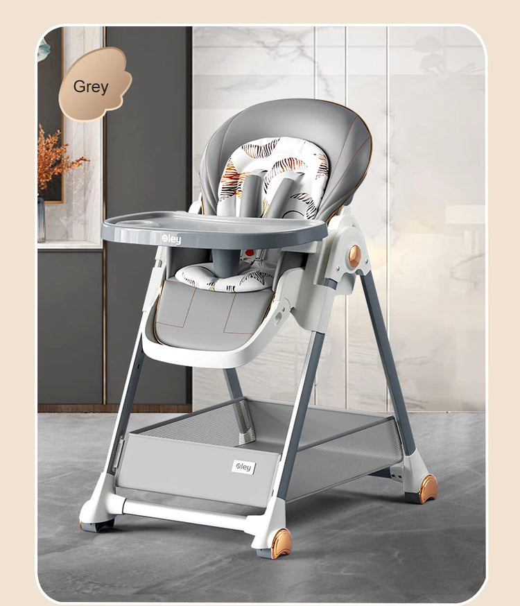 Luxury Adjustable Baby Feeding Chair – Assembly-Free High Chair with Removable Tray & Seat, EN & ASTM Certified – Metal Frame Booster Seat for Infants & Toddlers