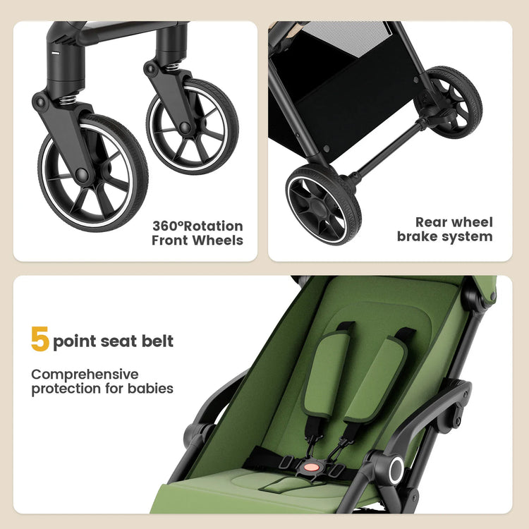 High View Portable Baby Stroller – Lightweight Travel Stroller with 360° Swivel Seat, Compact Fold, and Sun Protection for Babies & Toddlers