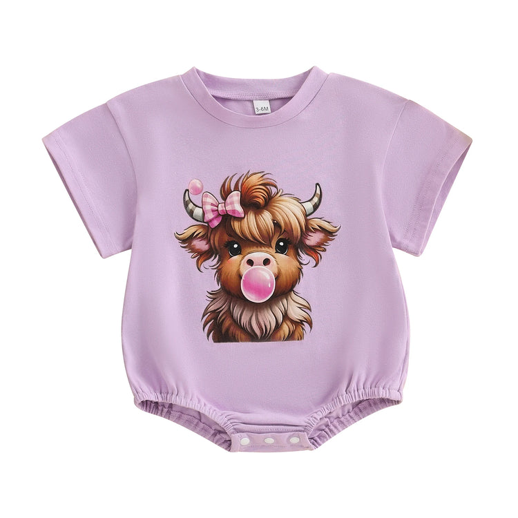 Baby Girl Highland Cow Romper – Soft Cotton Summer Bodysuit | Lioraitiin