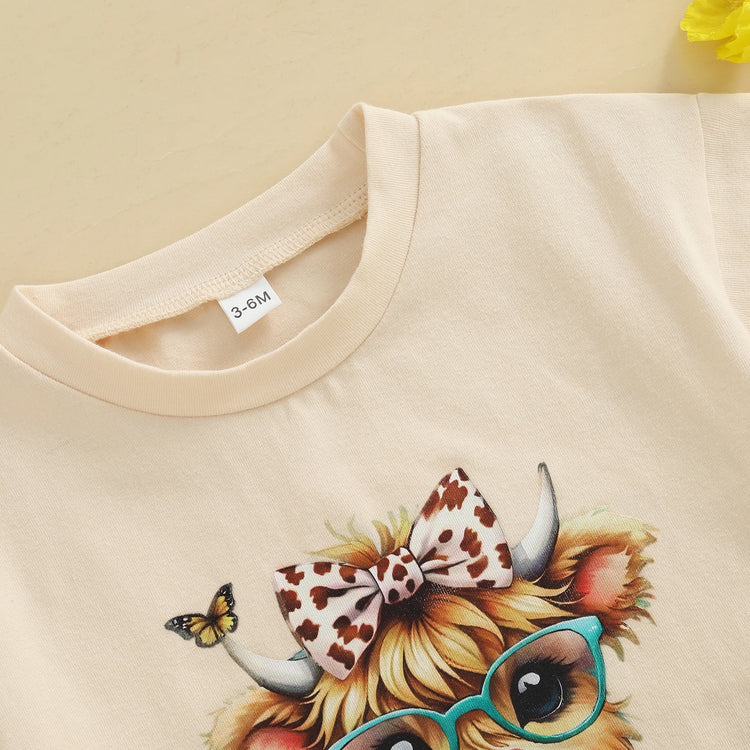 Baby Girl Highland Cow Romper – Soft Cotton Summer Bodysuit | Lioraitiin