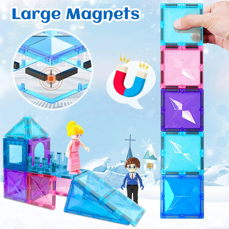 Frozen Princess Magnetic Tiles Castle Building Blocks – STEM Toys for Girls, Creative Birthday Gift, Magnetic Construction Set