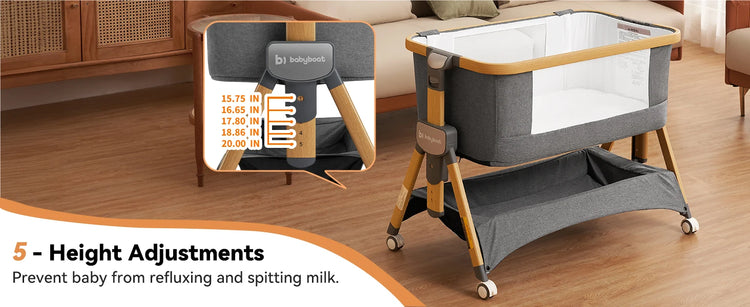 Cozy2 Baby Bedside Bassinet Sleeper Portable Travel Bassinet with Bigger Wheels 3 in 1 Bassinet Crib with Mattress, Storage Bask