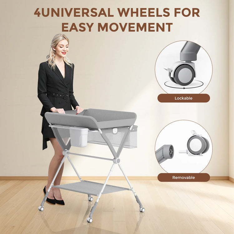 SEJOY Baby Changing Table with Wheels – Foldable, Portable, Height Adjustable Diaper Changing Station with Storage, Safety Belt & Removable Cover for Newborn Infant Toddlers