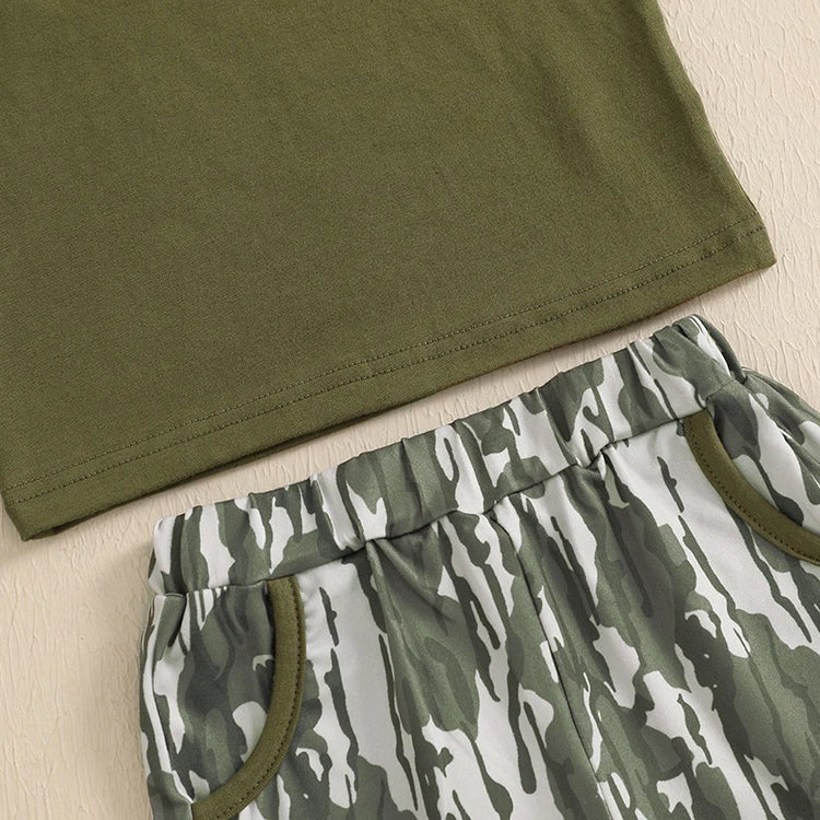 Infant Boy’s Summer Outfit Set – Embroidered T-Shirt & Elastic Waist Shorts, Stylish 2-Piece Toddler Clothing for Daily Wear